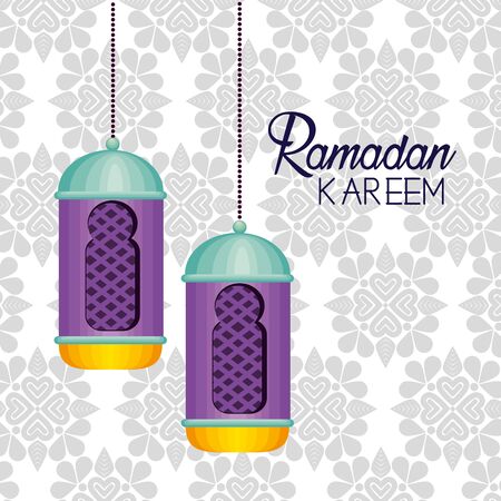 lamps decoration hanging to ramadan kareem vector illustrationのイラスト素材