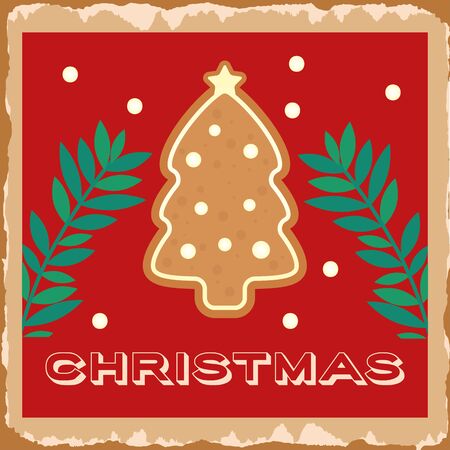happy merry christmas card with pine tree cookie vector illustration designのイラスト素材
