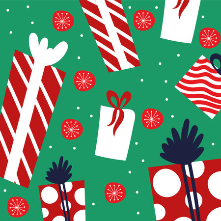 happy merry christmas card with gifts pattern vector illustration design
