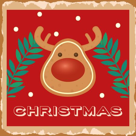 happy merry christmas card with reindeer head vector illustration designのイラスト素材