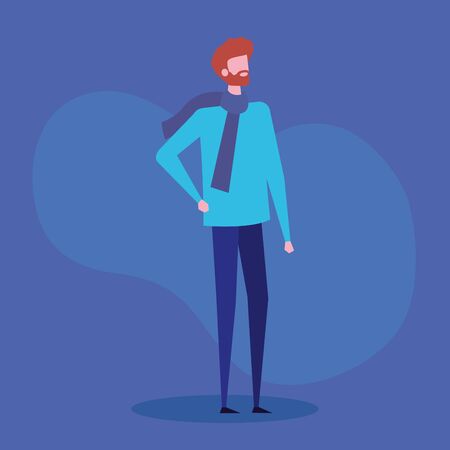 man with casual clothes and scarf with hairstyle over blue background, vector illustrationのイラスト素材