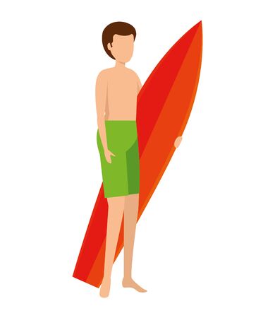 young man with swimsuit and surfboard vector illustration designのイラスト素材