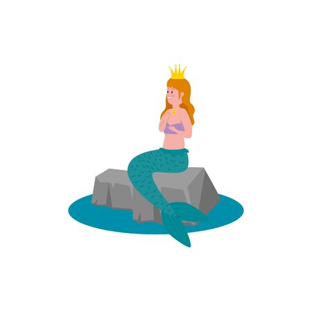 mermaid fairytale magic sitting in stone vector illustration designのイラスト素材
