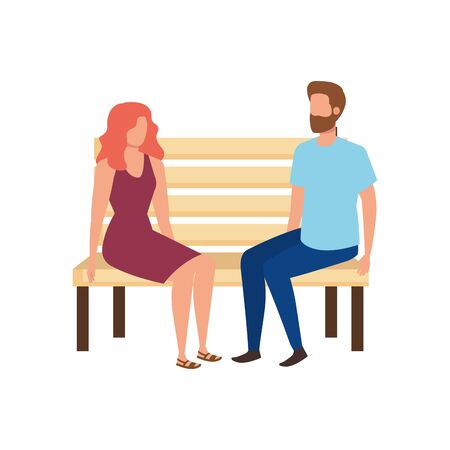 young lovers couple seated in park chair characters vector illustration designのイラスト素材