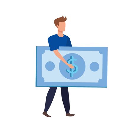 young man with bills dollars character vector illustration designのイラスト素材