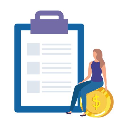 young woman with checklist and money vector illustration designのイラスト素材