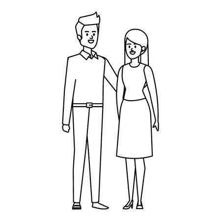young couple lovers avatars characters vector illustration designのイラスト素材