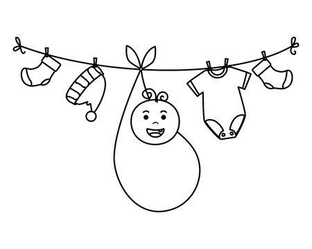 little boy baby with clothes hanging vector illustration designのイラスト素材