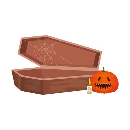 halloween coffin with pumpkin and candle vector illustration designのイラスト素材