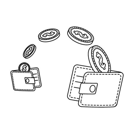 wallets money with coins dollars vector illustration designのイラスト素材