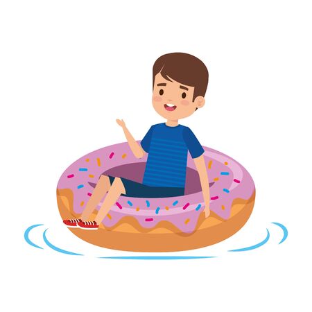 cute little boy with shirt and donut float vector illustration designのイラスト素材