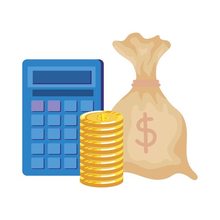 money bag with coins and calculator vector illustration designのイラスト素材