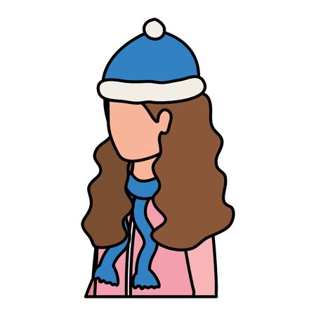 young woman with christmas hat character vector illustration designのイラスト素材