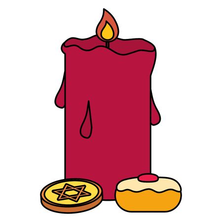 happy hanukkah celebration coin with star and candle vector illustration designのイラスト素材