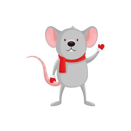 merry christmas cute mouse character vector illustration designのイラスト素材