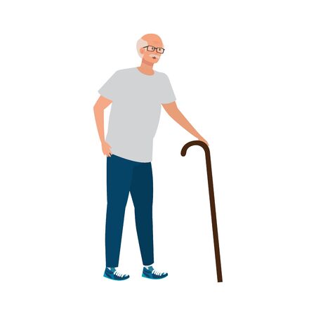 old man elegant with cane avatar character vector illustration designのイラスト素材