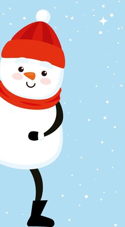 merry christmas cute snowman character vector illustration designのイラスト素材