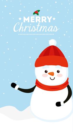 merry christmas poster with snowman vector illustration designのイラスト素材