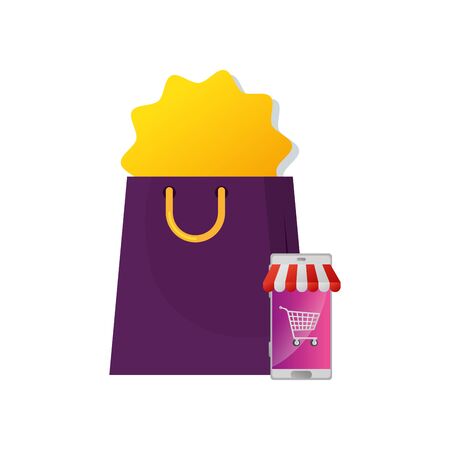 bag shopping with smartphone and parasol vector illustration designのイラスト素材