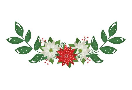 flowers christmas decorative with branches and leafs vector illustration designのイラスト素材