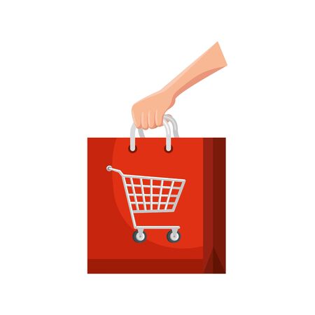 hand and bag with cart shopping isolated icon vector illustration designのイラスト素材