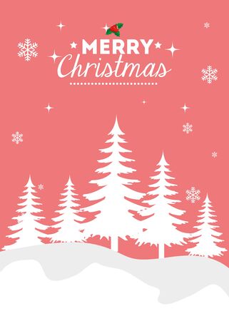 merry christmas poster with winter landscape vector illustration designのイラスト素材