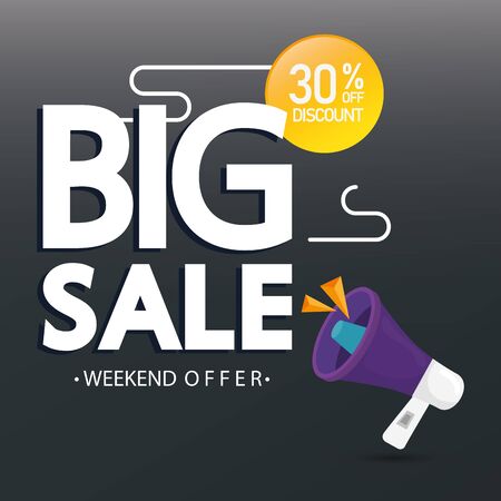 commercial label with big sale offer lettering and thirty percent discount vector illustration designのイラスト素材