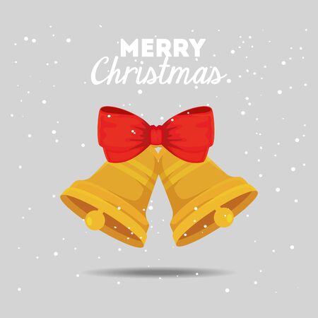 merry christmas poster with bells and bow ribbon vector illustration designのイラスト素材