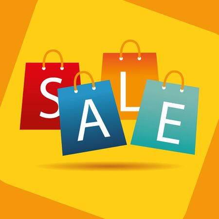 set bags shopping with sale lettering vector illustration designのイラスト素材