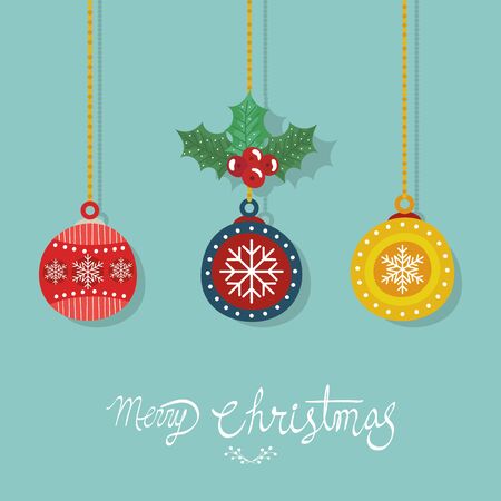 merry christmas poster with decorative balls hanging vector illustration designのイラスト素材