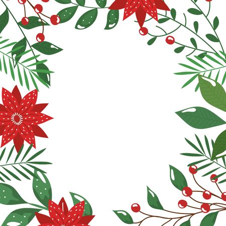 frame of leafs with flowers and seeds decorative vector illustration designのイラスト素材