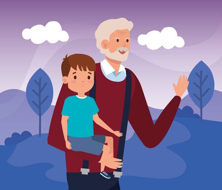 grandfather with grandson in scene landscape vector illustration designのイラスト素材