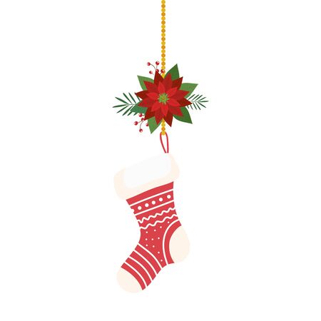 sock christmas decorative with flower isolated icon vector illustration designのイラスト素材