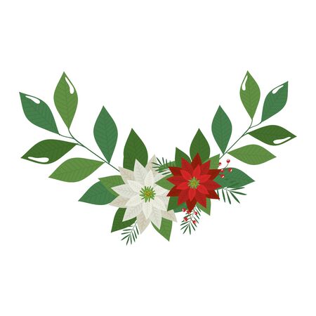 flowers christmas decorative with branches and leafs vector illustration designのイラスト素材