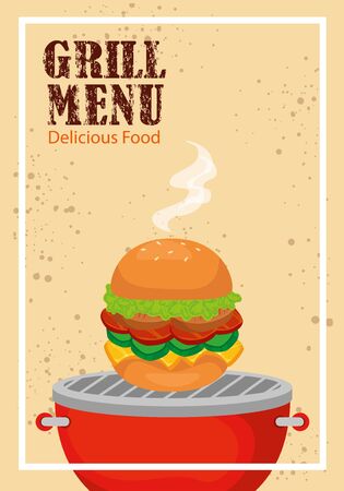 grill menu with delicious hamburger vector illustration designのイラスト素材