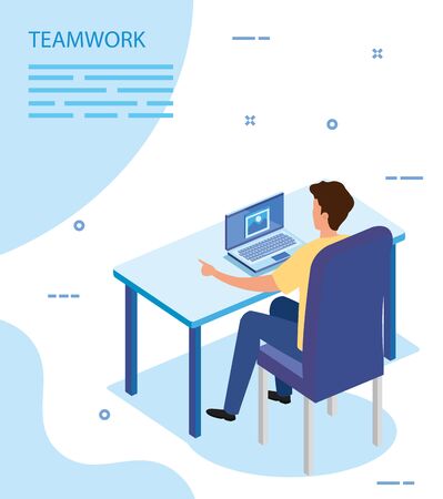 businessman with laptop in the workplace vector illustration designのイラスト素材