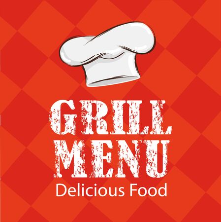 poster of grill menu lettering with hat chef vector illustration designのイラスト素材