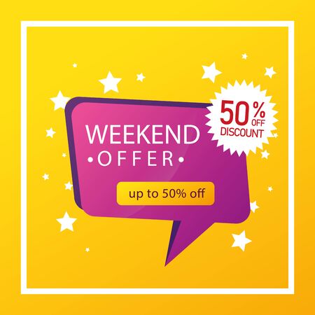 commercial label weekend offer with fifty percent discount vector illustration designのイラスト素材