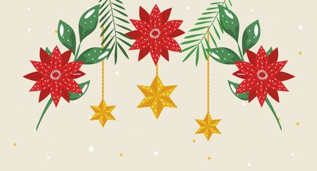 flowers christmas with stars hanging vector illustration designのイラスト素材