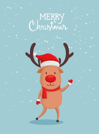 merry christmas poster with cute reindeer vector illustration designのイラスト素材