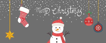 merry christmas poster with snowman and decoration hanging vector illustration designのイラスト素材