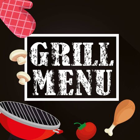 grill menu with oven and delicious food vector illustration designのイラスト素材