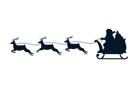 silhouette of sled santa claus with reindeer isolated icon vector illustration designのイラスト素材