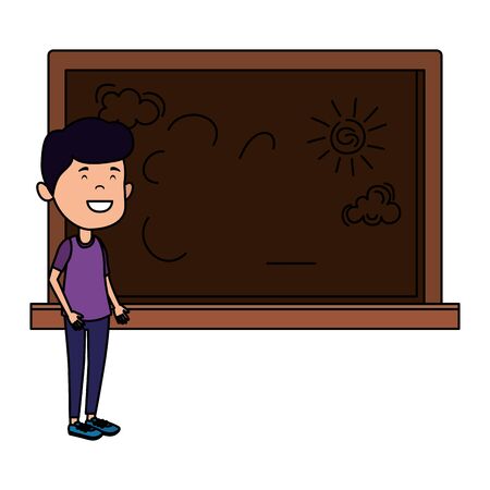 happy student boy drawing in chalkboard vector illustration designのイラスト素材