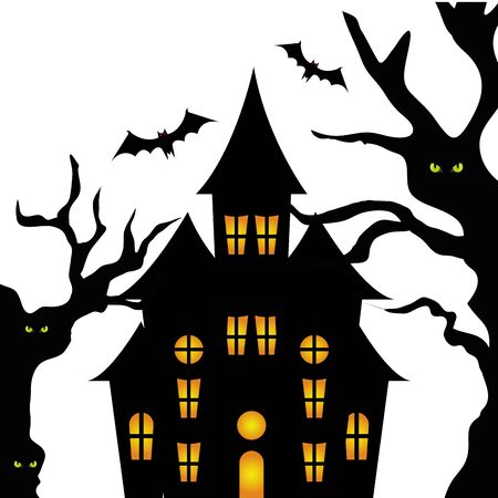 haunted castle with tree halloween vector illustration designのイラスト素材