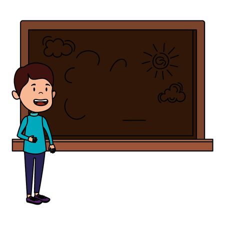 happy student boy drawing in chalkboard vector illustration designのイラスト素材