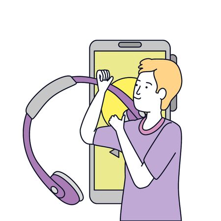 young man with earphones and smartphone vector illustration designのイラスト素材