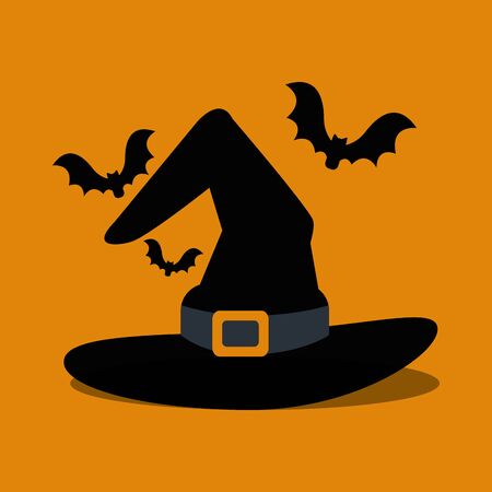 halloween hat of witch and bats flying vector illustration designのイラスト素材