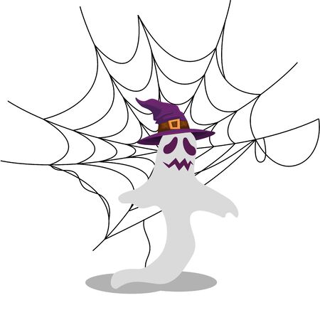 halloween ghost with witch hat and spider web vector illustration designのイラスト素材