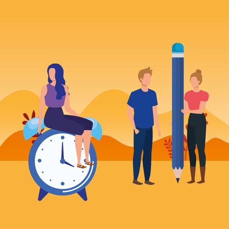 group of people with alarm clock vector illustration designのイラスト素材